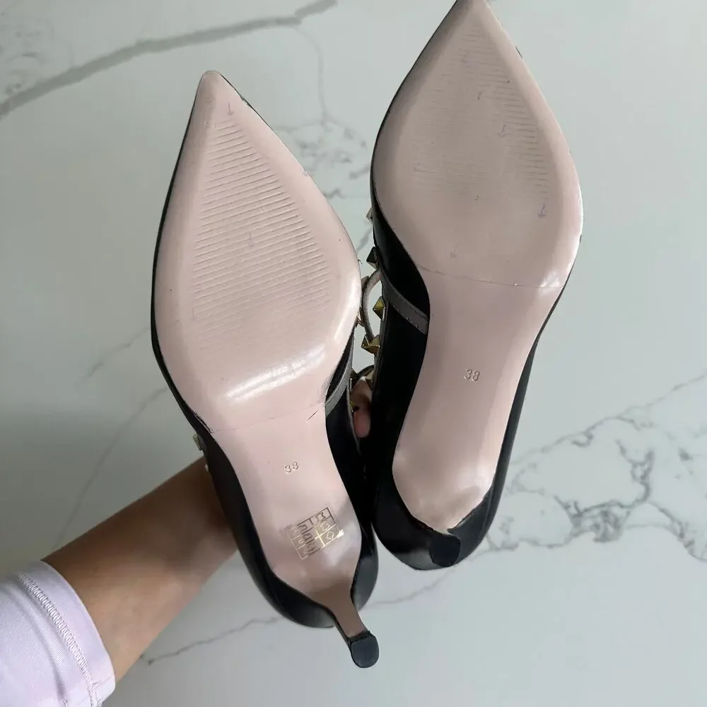 vinci Napa Siyah leather studded pointed heels Size 38 NEW